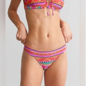 Billabong Baja Rising Lowrider Aztec Colorful Beach Striped Ribbed Bikini Bottom